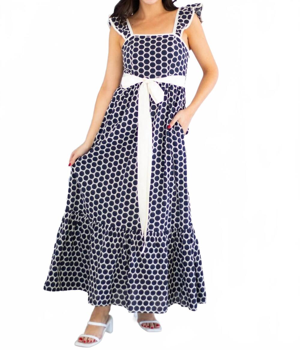 NEW SINCERELY OURS marine dot maxi dress in navy and ivory